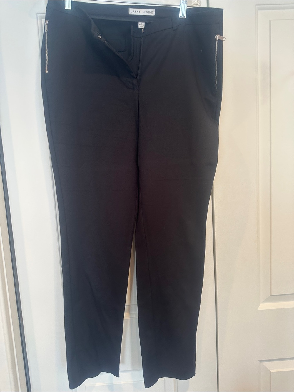 Larry Levine Dark Black Straight-Leg Pants with Front Zip